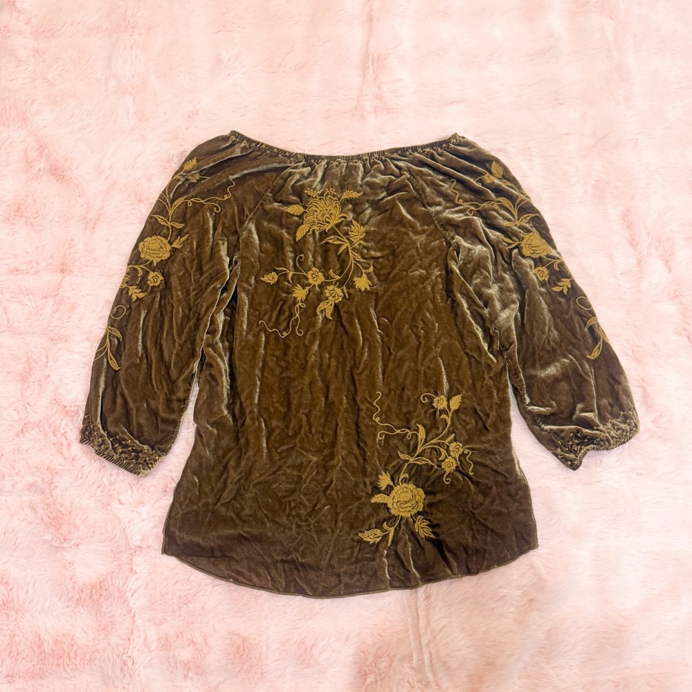 Johnny Was Golden Brown Velvet Embroidered Millie Tunic Blouse - Picture 3 of 6